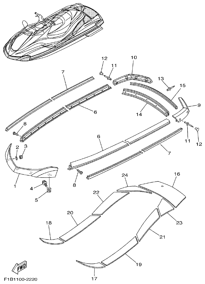 Yamaha FX10 GUNWALE & MAT parts diagram